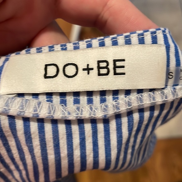 Do+Be Blue and White Striped Cold Shoulder Top - Picture 5 of 6